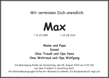 Traueranzeige von Max  von Pegnitz-Zeitung